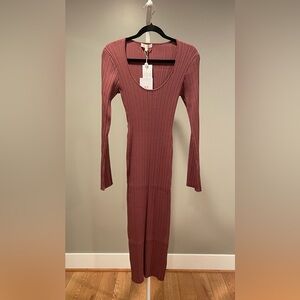 Wayf Dark Mauve Alexi Long Sleeve Ribbed Dress
